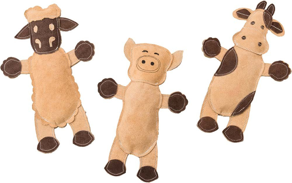 Spot Ethical Dura-Fused Leather Barnyard Dog Toy Assorted Brown, Tan 11 In