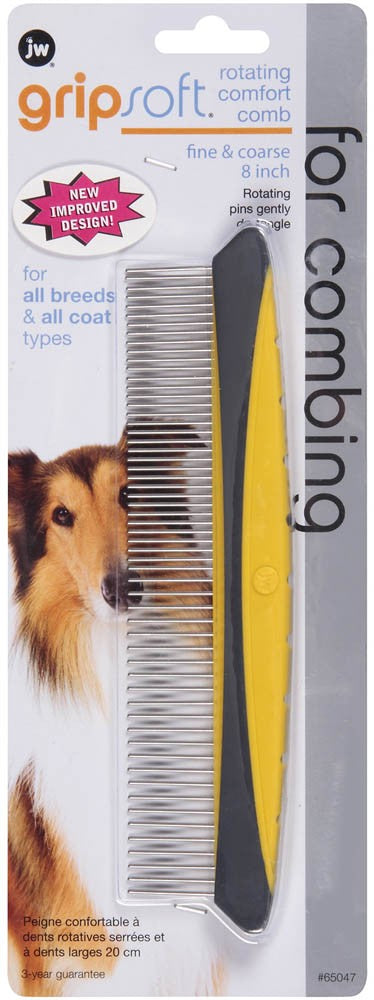 Jw Pet Rotating Comfort Comb Fine and Coarse Grey, Yellow Small, 8 In