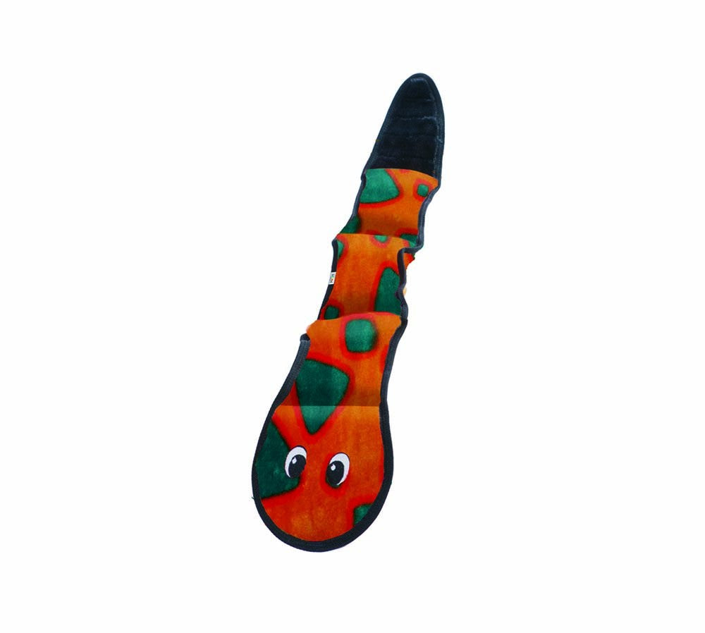 Outward Hound Invincibles Dog Toy Snake 3 Squeakers Orange/Blue Large
