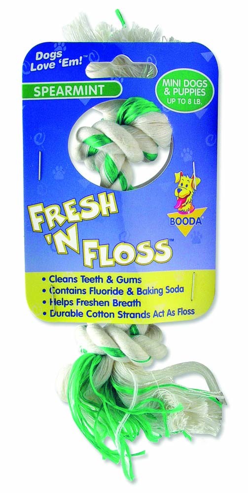 Booda Fresh N Floss 2-Knot Rope Bone Dog Toy Spearmint 2 Knots Rope Bone Green Extra Small