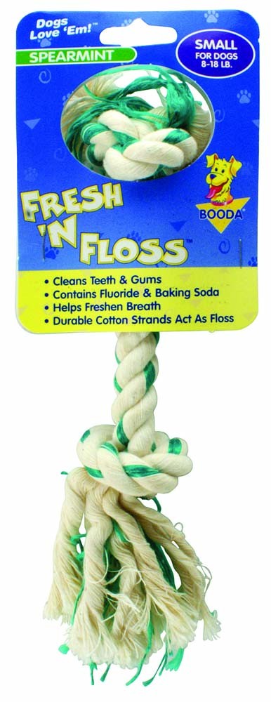 Booda Fresh N Floss 2-Knot Rope Bone Dog Toy Spearmint 2 Knots Rope Bone Green Small