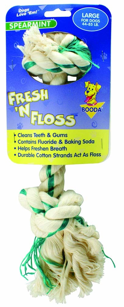 Booda Fresh N Floss 2-Knot Rope Bone Dog Toy Spearmint 2 Knots Rope Bone Green Large