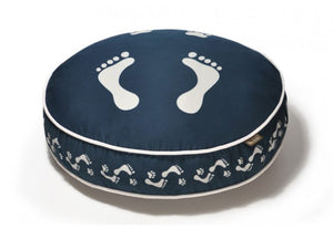 Footprints Round Dog Bed - Steel Blue/Pearl