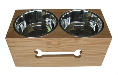 Wooden Bone Cut Raised Double Dog Diner by Pets Stop