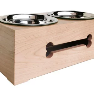 WOODEN BONE CUT RAISED DOUBLE DOG DINER BY PETS STOP